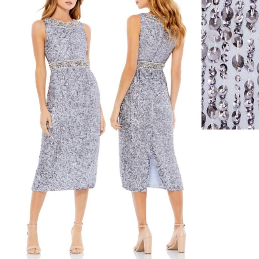 New! MacDuggal Sequin Cocktail Midi Dress NWT 30649